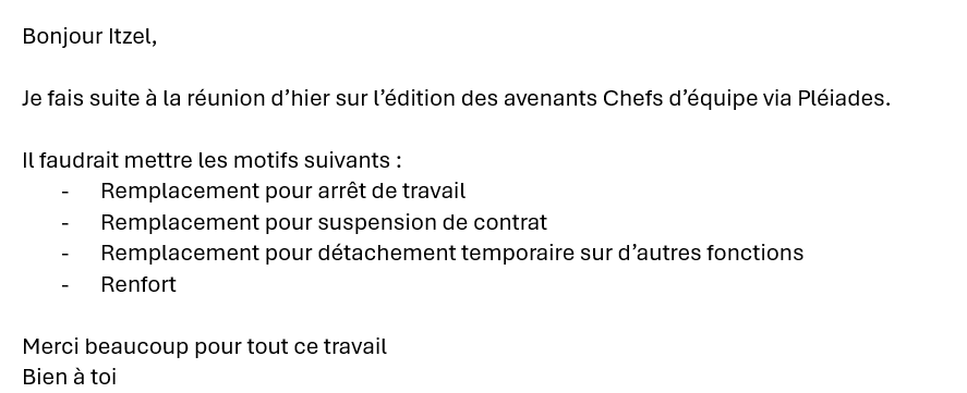 Demande d'évolution